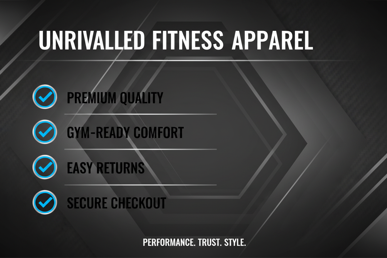 Check list for premium quality, Gym -ready comfort, easy returns, secure check out